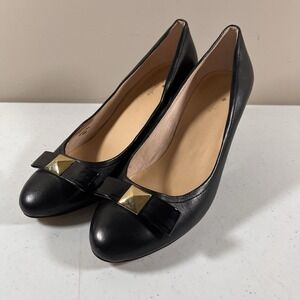 Kate Spade New York Leather Black Studded Bow Wedge Heels Shoes Size 9.5M